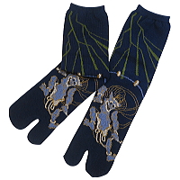 お祭り！和柄足袋ソックス！クルー丈！雷神　紺